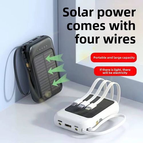 High-capacity 20,000 mAh solar power bank, suitable for Android and Apple devices with dual USB output