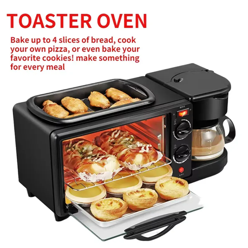 Multi-functional breakfast machine oven, coffee machine and flat-bottom frying pan in one