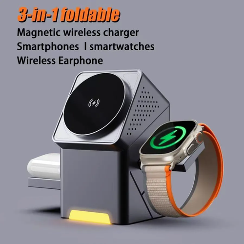 Rubik's Cube Rotating Three-In-One Wireless Charging Desktop Stand Multi-Function Watch Headset Mobile Phone Fast Charging Magnetic Suction