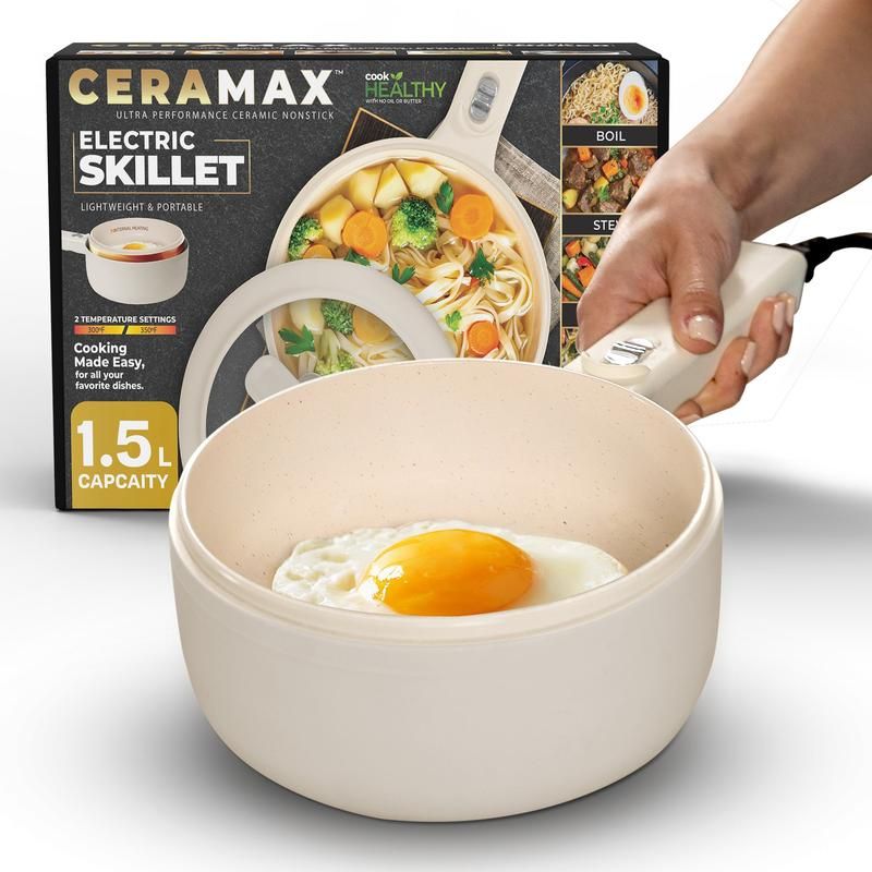 Ceramax Electric Cooker Nonstick Ceramic Skillet Pan Hot Pot Mini Cooker with Lid Steamer