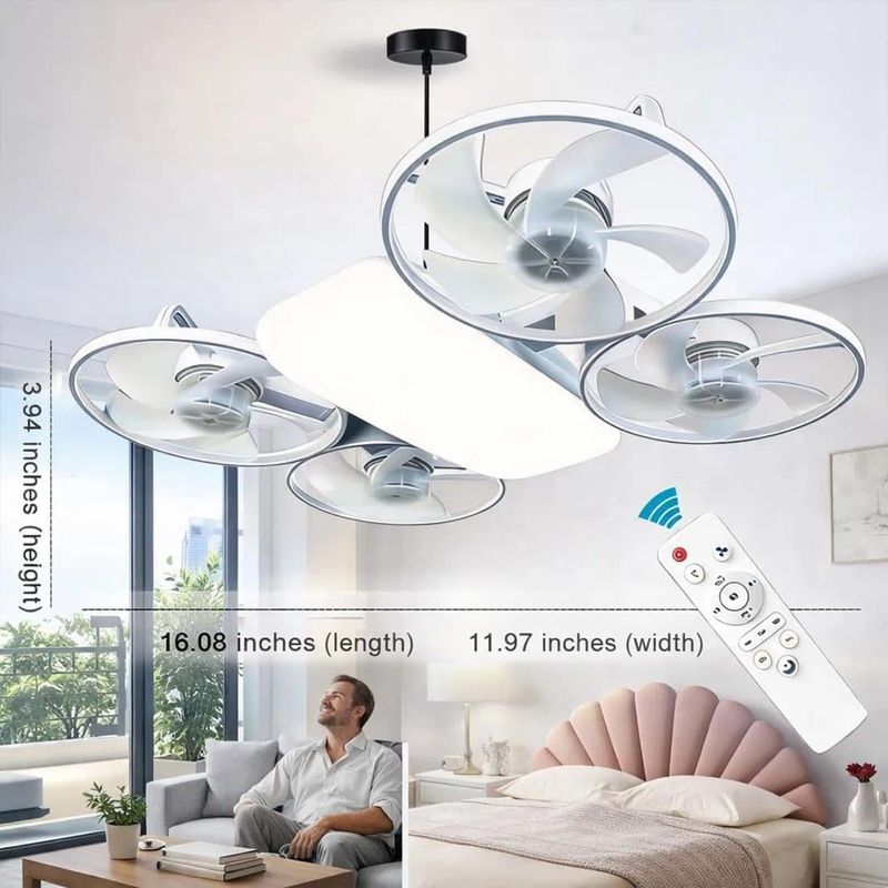 🔥Hot Seller🔥 COD！Drone Fan Light,Drone-Style LED Ceiling Fan Light,Drone-inspired Ceiling Fans with light,3 Light Colors,3 Speeds,Remote Control,for Bedroom,Living Room