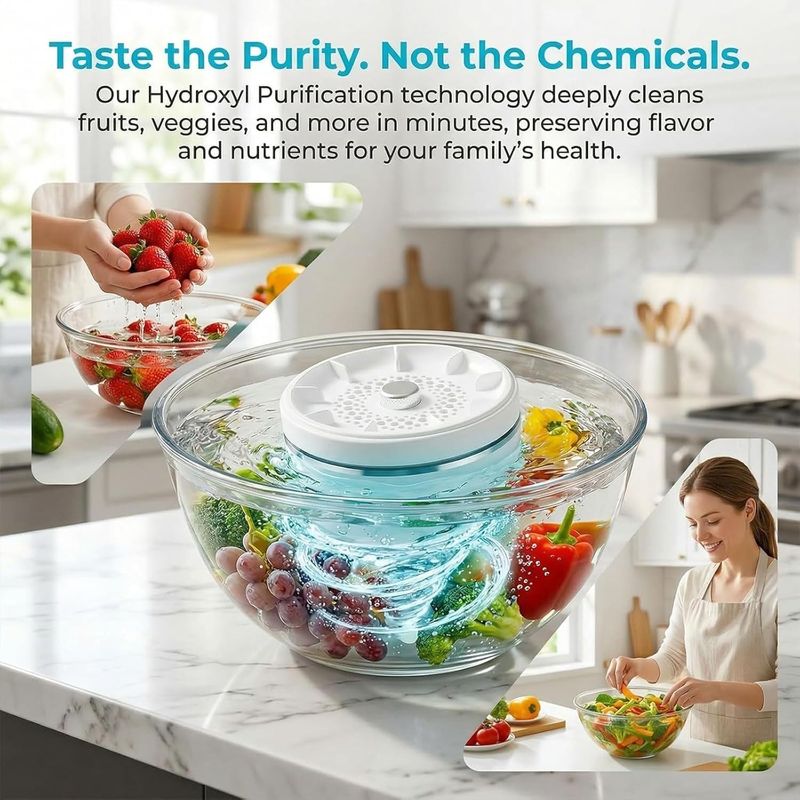 🔥Hot Seller🔥 COD！Waterproof Fruit and Vegetable Cleaner with Titanium Electrolysis Purification for Home Kitchen - Portable Produce Cleaner Device
