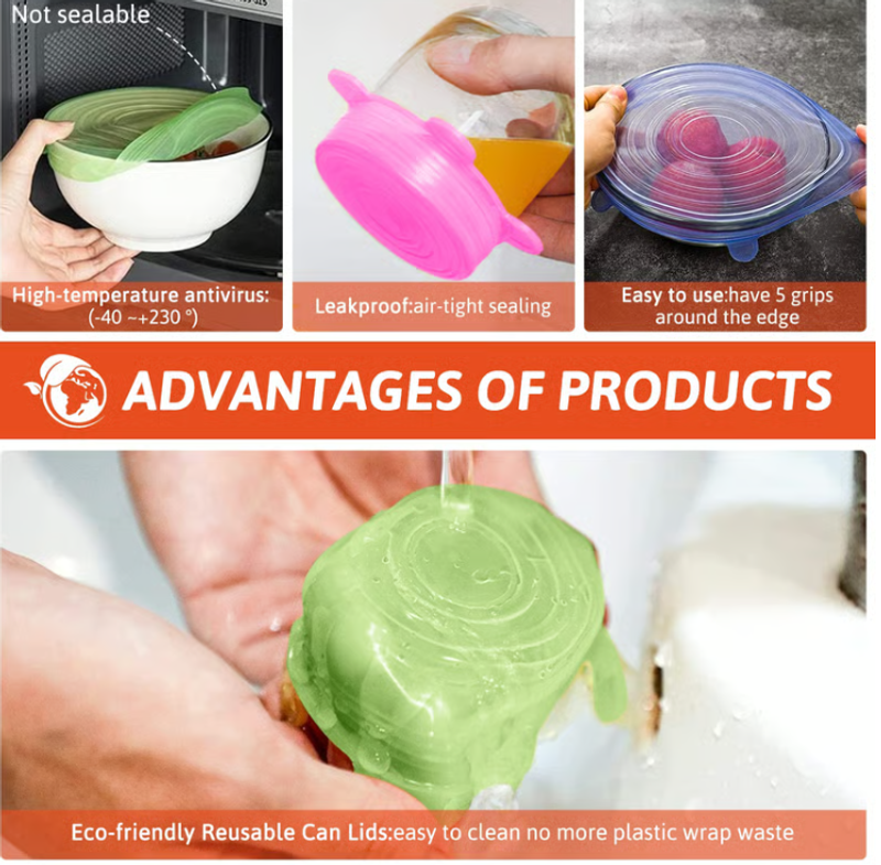 Silicone Cover Stretch Lids Reusable Airtight Food Wrap Covers 6 or 12-piece set