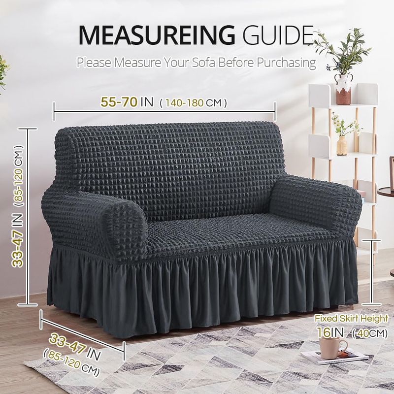 🛋️ Hot Sale | Dark Grey 1 Piece Loveseat Slipcover, High Stretch Durable Furniture Protector with Skirt, Universal Country Style Couch Cover | COD Free Shipping