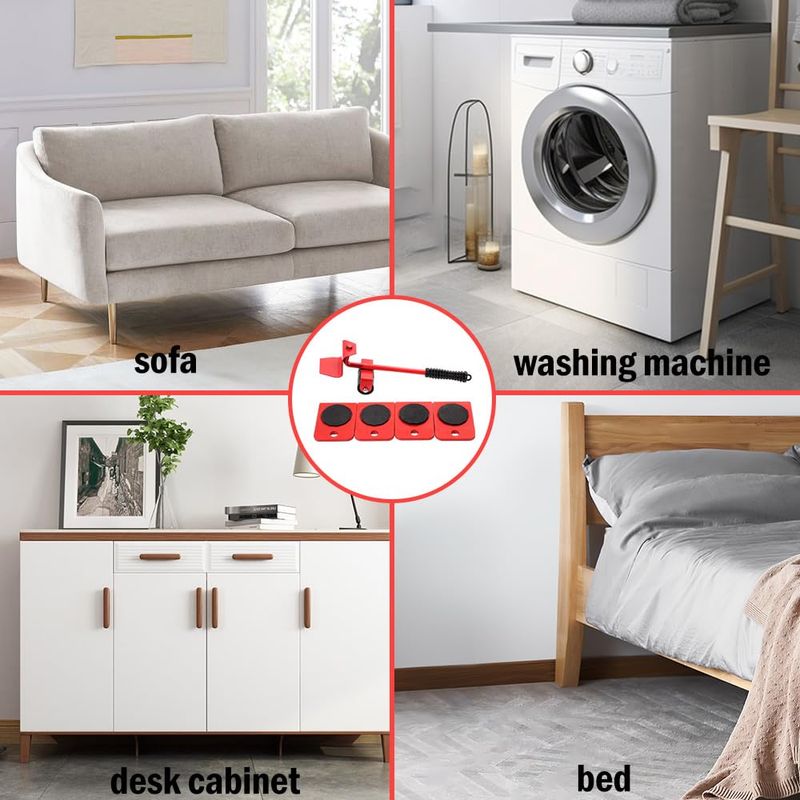 🛠️Practical Household Essential|Red Heavy Duty Furniture Lifter Mover Tool Set with Rolling Wheels|Appliance Slider Dolly Kit for Sofa Bed Cabinet Washing Machine Easy Moving|COD Free Shipping