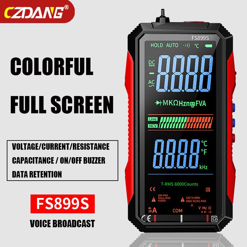 🛠️Professional Grade|USB C Rechargeable 6000 Counts RMS Digital Multimeter FS899S|Large Backlit Screen Tests AC DC Voltage Current Resistance Frequency NCV Temperature Continuity|COD Free Shipping