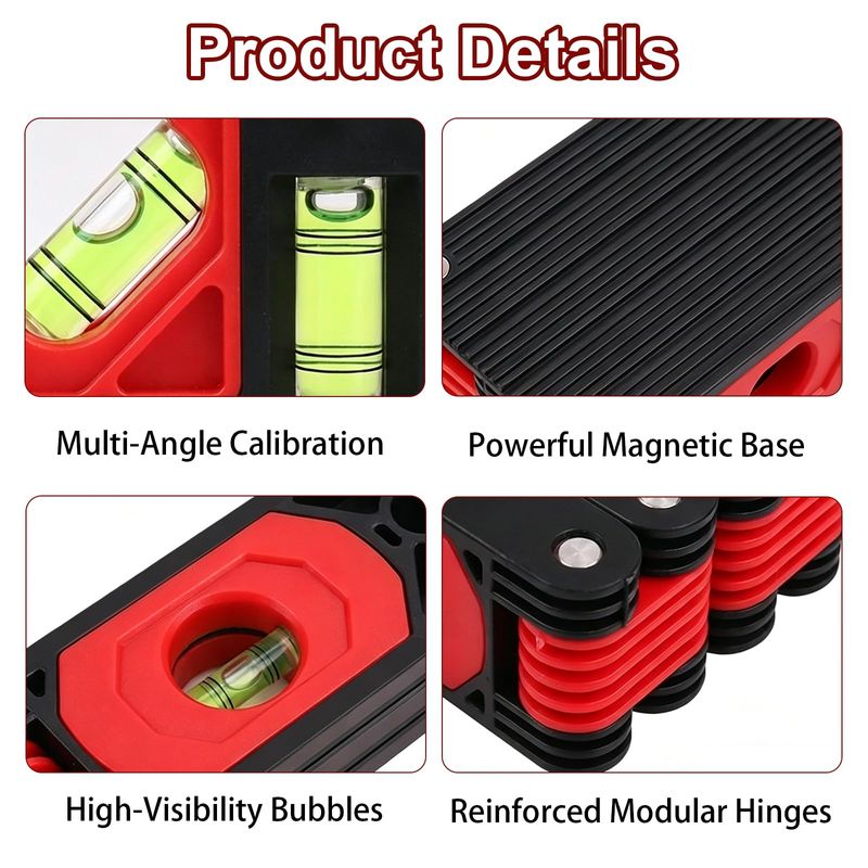 🔥Hot Item|Magnetic Base Folding Spirit Level with 4 Clear Level Bubbles|Multi Angle Measuring Tool for Woodworking Construction Measurement Work|COD Free Shipping