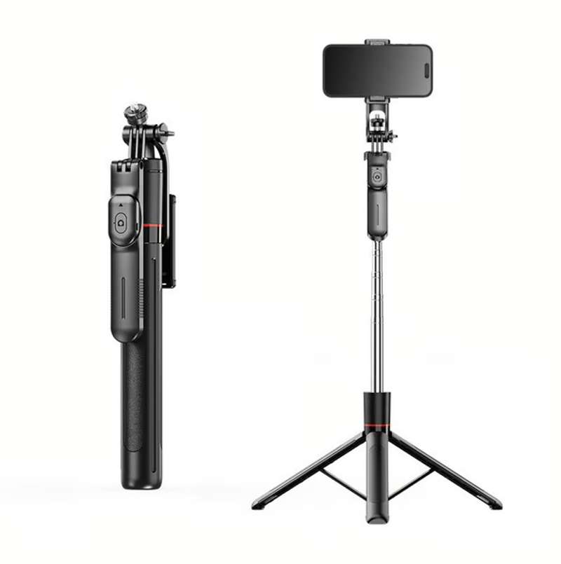 📹📱2-in-1 Tripod & Selfie Stick - Master Every Move,BLACK SELFIE STICK