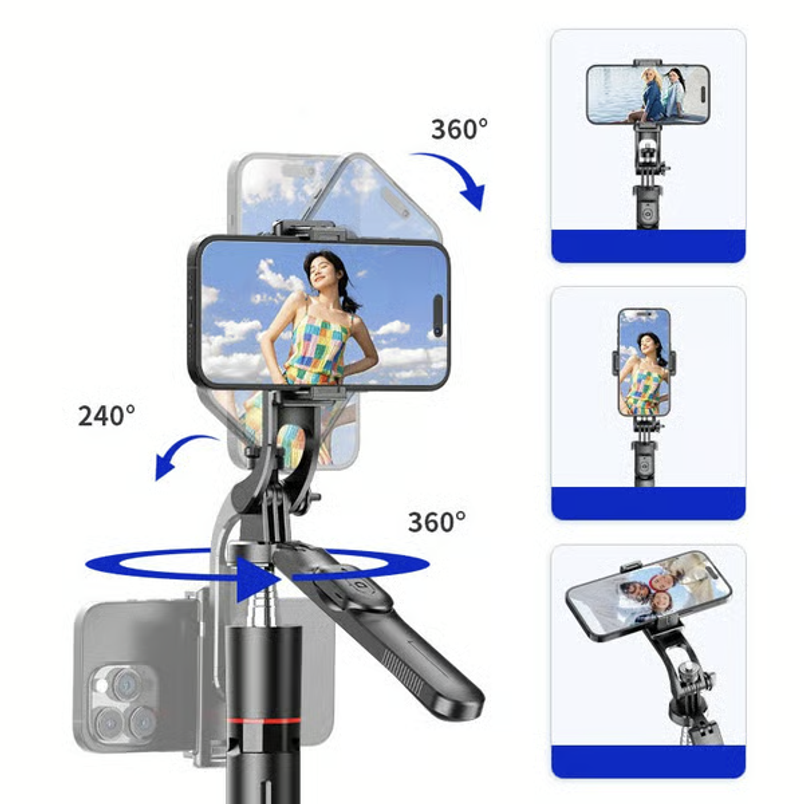 📹📱2-in-1 Tripod & Selfie Stick - Master Every Move,BLACK SELFIE STICK