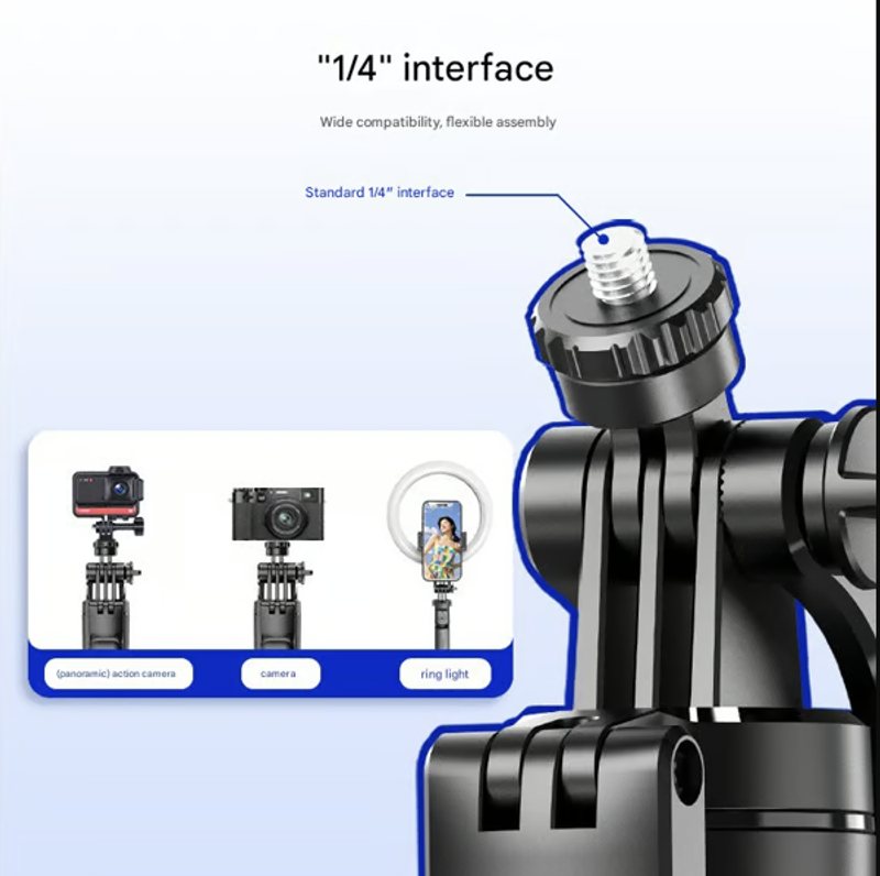 📹📱2-in-1 Tripod & Selfie Stick - Master Every Move,BLACK SELFIE STICK