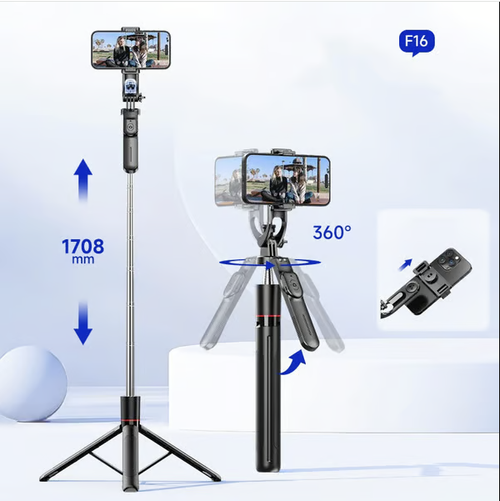 📹📱2-in-1 Tripod & Selfie Stick - Master Every Move,BLACK SELFIE STICK