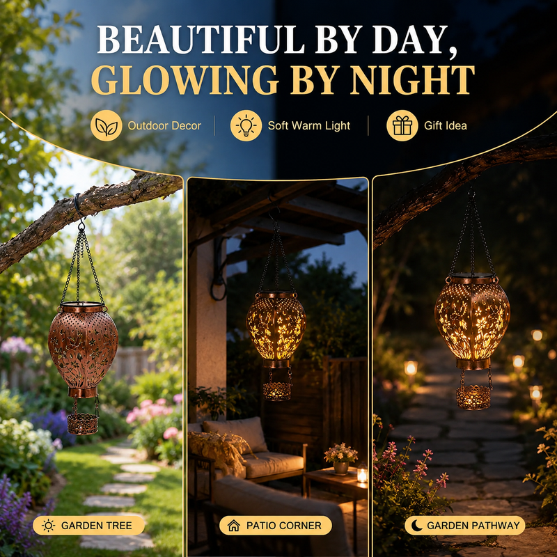 ☀️ COD Free Shipping | Solar Hot Air Balloon Hanging Lantern Metal Garden Projection Light for Patio Yard | Pay on Delivery