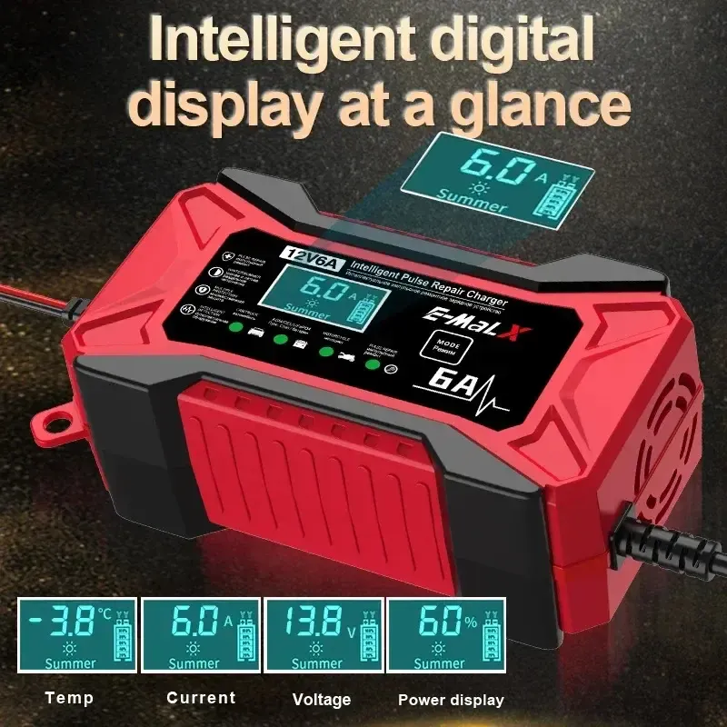 12V Smart Battery Charger with Pulse Repair Fast Charging for Car Motorcycle and AGM Batteries in Kenya