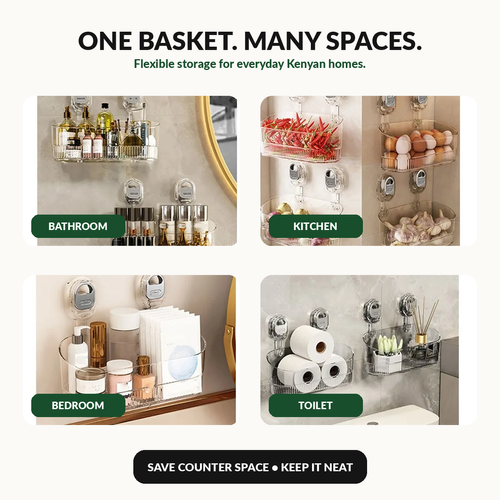 Wall Mounted Suction Storage Basket Organizer For Bathroom And Kitchen Space Saving Solution Kenya