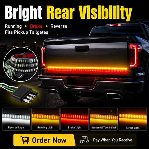 6-in-1 Pickup Tailgate LED Light Bar | Brake Turn Reverse Signal Strip