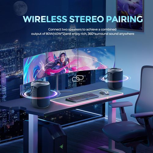 Portable Bluetooth Speaker with Stereo IPX7 Waterproof  Bluetooth 5.3 with 4 in 1 BT Aux TF Card U Disk Input  40W Wireless Speaker for Outdoor Home Party Electronic Gadgets