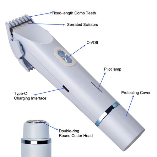 Cordless Waterproof Bikini Trimmer Shaver Kit for Women 2 in 1 Wet Dry Electric Body Facial Hair Removal Bikini Shaver Razor