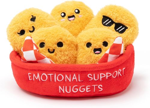 Emotional Support Chicken Nuggets by Relatable, Cuddly Plush Toys and Stuffed Animals, Includes 5 Plushies with Basket, Funny or Cute Holiday Stocking Stuffer