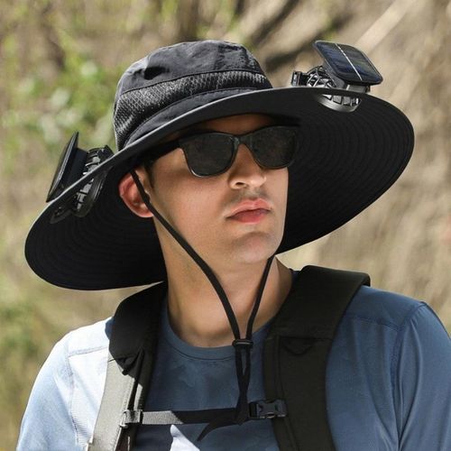 HIgh Quality Wide Brimmed Sun Hat Solar Charging Fan Cooling Cap Outdoor Hiking Breathable Mesh Drying Polyester Fisherman Hat