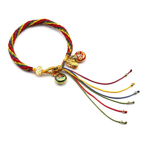 Rope Bracelet with Delicate Golden Beast Pendant Colorful Ethnic Style Accessory Bracelet