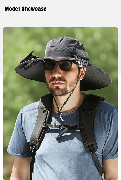 HIgh Quality Wide Brimmed Sun Hat Solar Charging Fan Cooling Cap Outdoor Hiking Breathable Mesh Drying Polyester Fisherman Hat