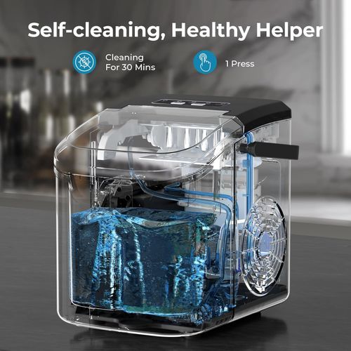 Ice Maker Machine with Handle, 26lbs in 24Hrs, 9 Ice Cubes Ready in 6 Mins, Auto Cleaning Portable Ice Maker with Basket and Scoop, for Home Kitchen Camping RV.