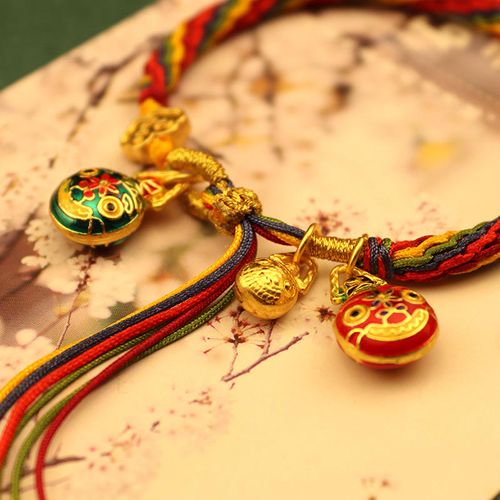 Rope Bracelet with Delicate Golden Beast Pendant Colorful Ethnic Style Accessory Bracelet