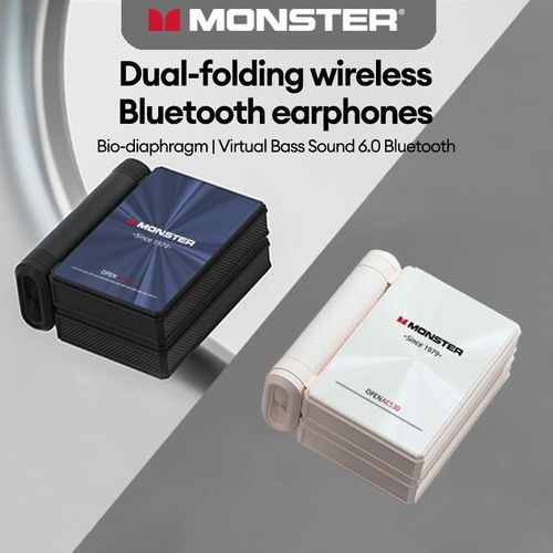 Monster Open-Ear Mic Headset, Dual-Fold Design, Mic Noise Cancellation Headphones, 100H Long Battery Life Bluetooth 6.0 Wireless Earbuds, Touch Control, IPX5 Sweatproof, for Running, Workout, Driving, Back to School– Gifts for Men & Women