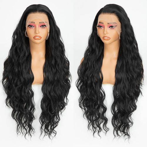 Pre Plucked Loose Deep Wave 13*6 Lace Heat Friendly Synthetic Lace Frontal Wig Transparent Fiber Wigs