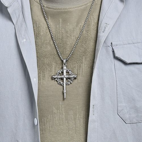 Vintage Thorn Wreath Cross Necklace