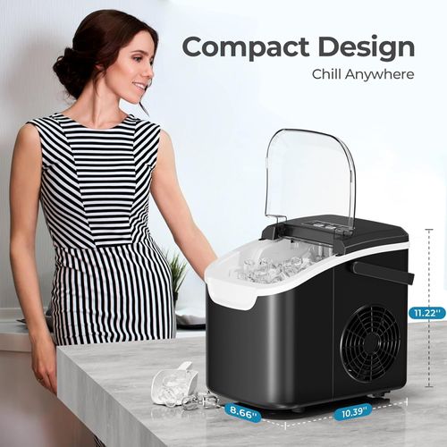 Ice Maker Machine with Handle, 26lbs in 24Hrs, 9 Ice Cubes Ready in 6 Mins, Auto Cleaning Portable Ice Maker with Basket and Scoop, for Home Kitchen Camping RV.