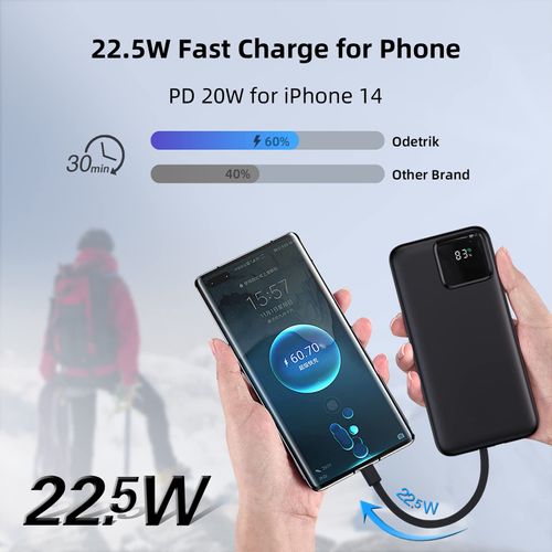 Portable Charger with Built-in Cables,Portable Charger with Cords Wires Slim 10000mAh Travel Battery Pack 4 Outputs 2 Inputs 22.5W Fast Charging Power Bank for Samsung Google Pixel LG Moto iPhone iPad