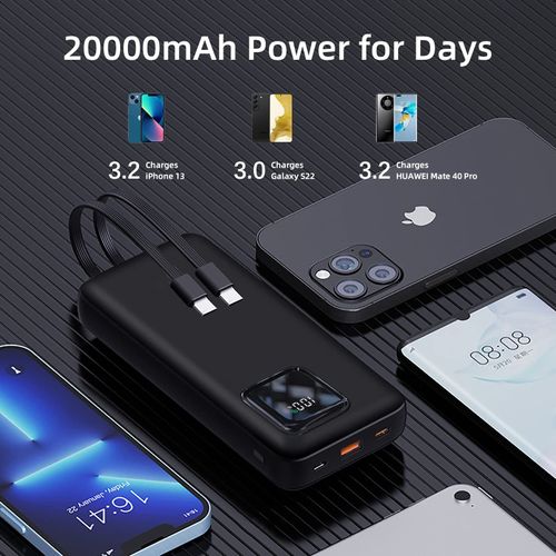 Portable Charger with Built-in Cables,Portable Charger with Cords Wires Slim 10000mAh Travel Battery Pack 4 Outputs 2 Inputs 22.5W Fast Charging Power Bank for Samsung Google Pixel LG Moto iPhone iPad