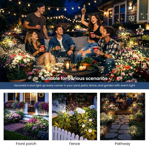 🔥HOT SALE🔥 COD！Fireworks Lights Solar Powered, Waterproof Fairy Garden Lights Decor Outside for Yard Pathway Lawn Patio