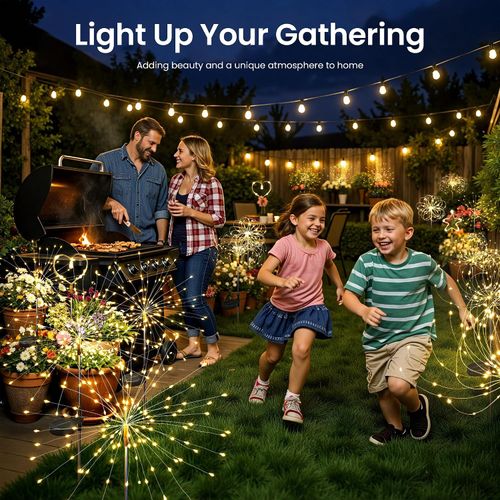 🔥HOT SALE🔥 COD！Fireworks Lights Solar Powered, Waterproof Fairy Garden Lights Decor Outside for Yard Pathway Lawn Patio