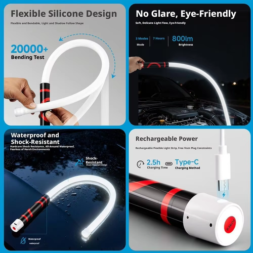 Portable rechargeable LED light bar, flexible inspection work light, suitable for car repairs
