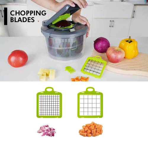 10-in-1 salad spinner, featuring a vegetable chopper, slicer, large-capacity lettuce dryer, egg separator and safety guard