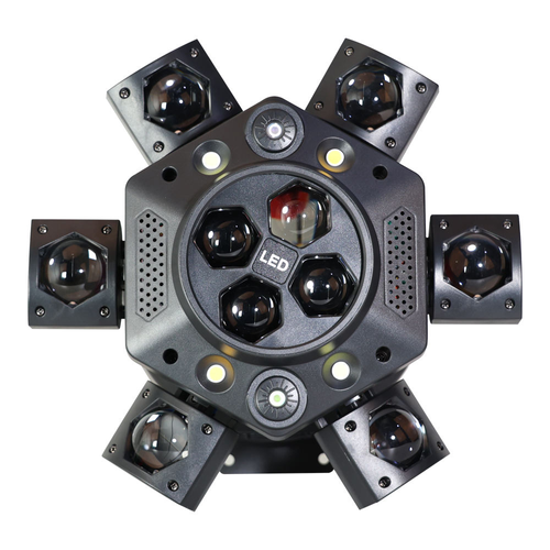 6-Arm Bee-Eye DJ LED DMX Strobe Disco Stage Light 150W RGBW Laser Party Light Wedding Theme Park Remote-Controlled Beam Moving Head