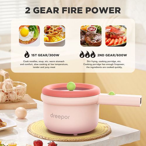 Dreepor electric hotpot and rice cooker, non-stick coated portable multi-functional travel pot