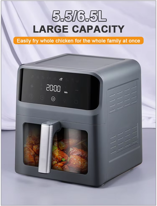 Square single-basket electric smart air fryer with digital display and touchscreen