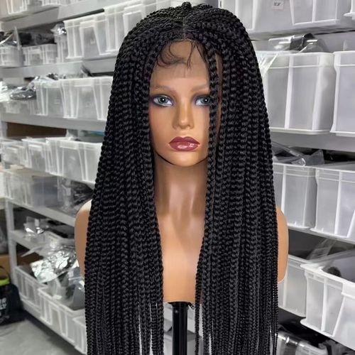 Black knitted lace-front wig for women