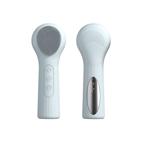 Rechargeable waterproof silicone deep-cleansing facial brush with heat and vibration