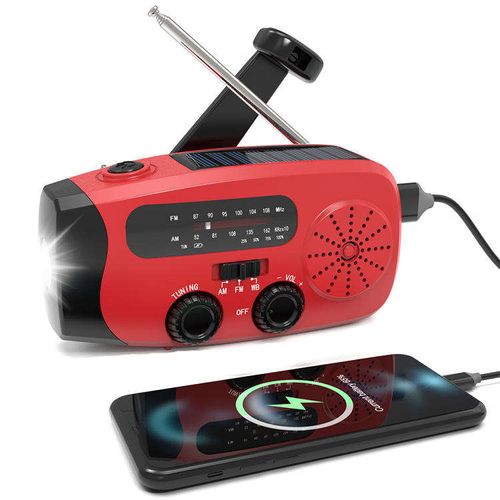 Solar-powered emergency survival rechargeable generator, torch and radio with built-in speaker