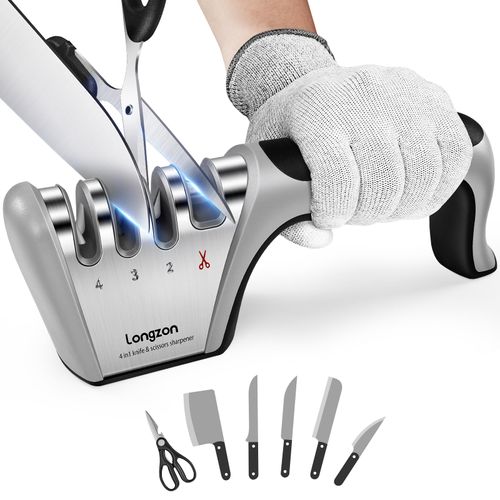 5-in-1 Knife Sharpener, Diamond & Ceramic Wheels for Kitchen, Scissors, Tools
