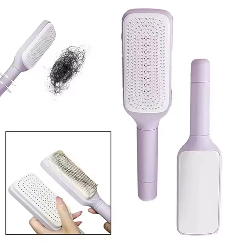 Rotating anti-static scalp massage hairbrush with retractable comb for hair removal