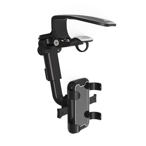 Universal Car Phone Holder with 360° Rotating Rearview Mirror and Multifunctional Phone Holder