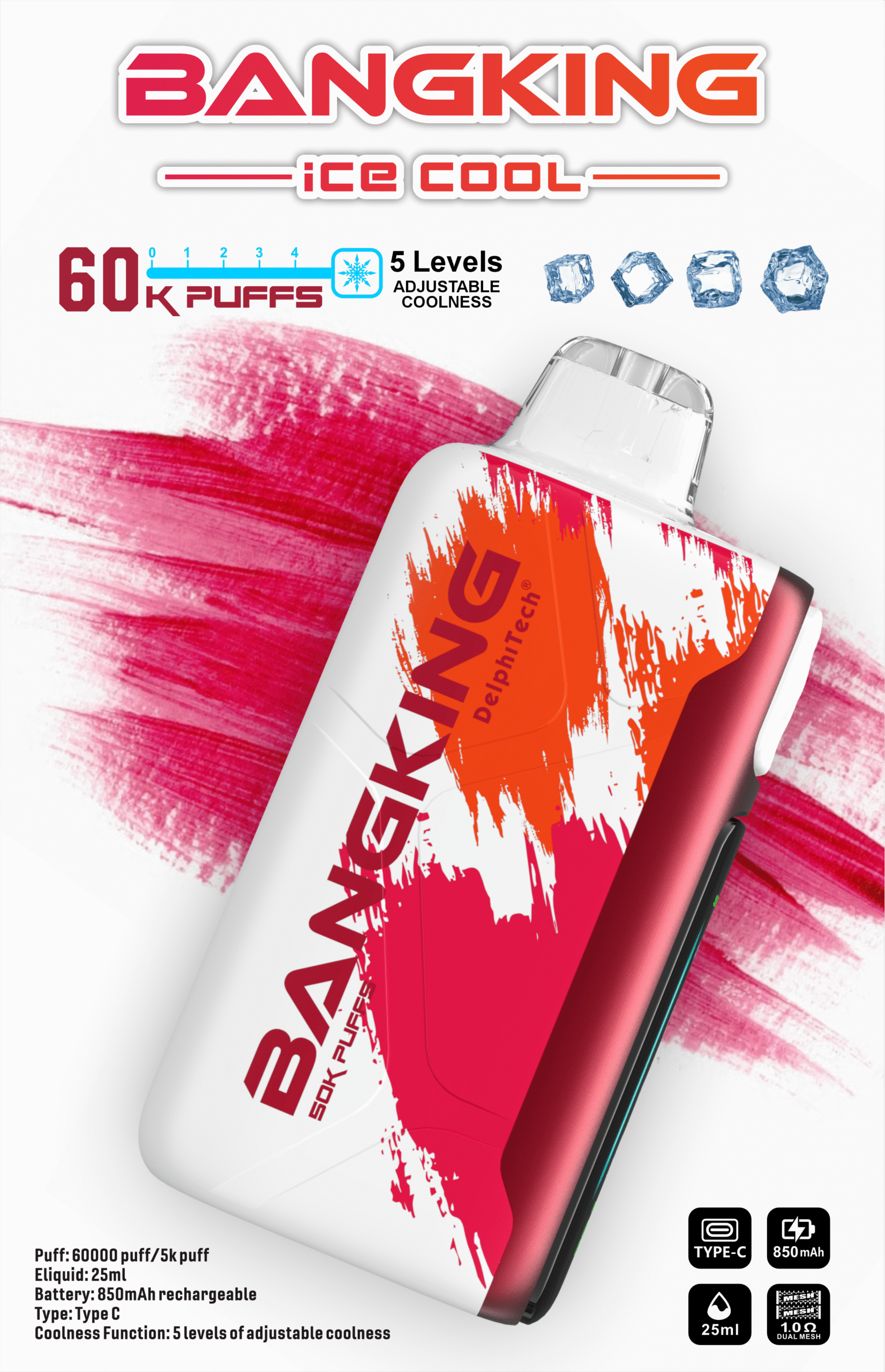 Bang King 60000口 可充電拋棄式 五段涼感調節正品