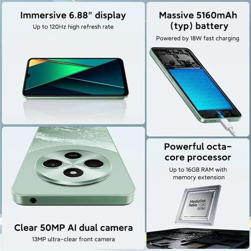 POCOC75 6GB+128GB, 6.88 screen, 5160mAh (typ.) battery, 500,000-pixel dual-lens camera