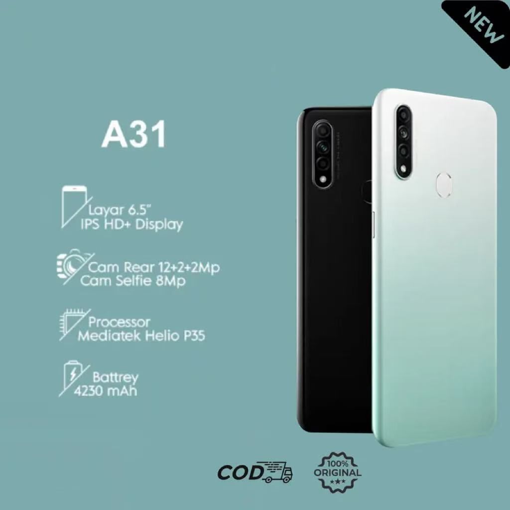 Share this product    OPPO A31 6-5inch 6GB+128GB 4230mAh 13MP+2MP+2MP+8MP Smartphone Dual SIM Fingerprint Cyan
