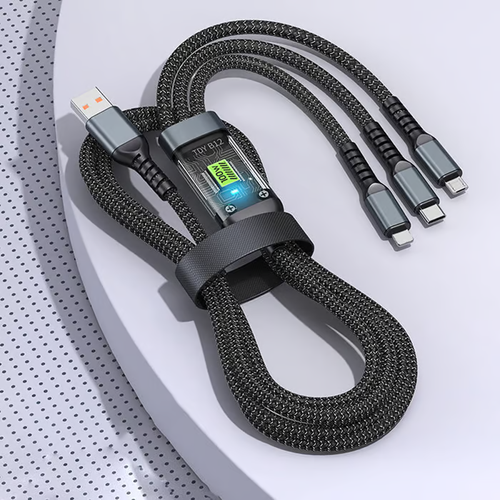 🔥⚡Transparent luminous three-in-one super fast charging cable